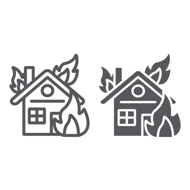 着火的房子线条和符号图标图片下载