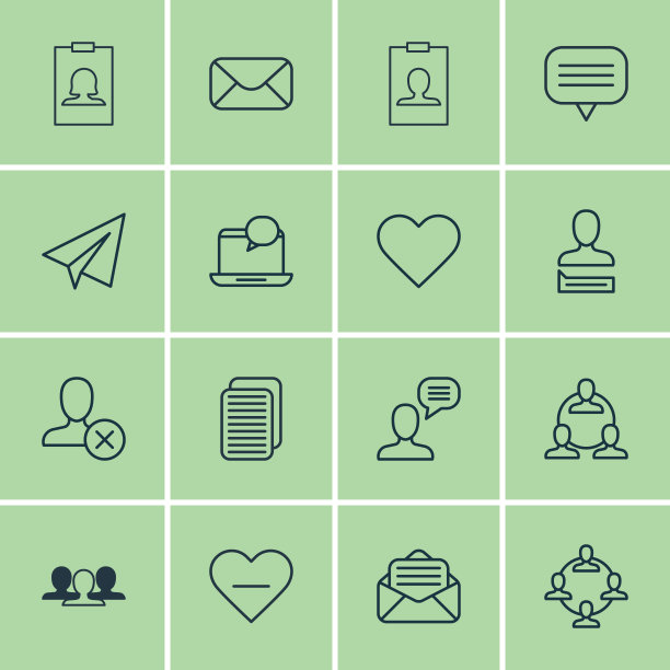 一套16个社交图标包括聊天的人图片下载