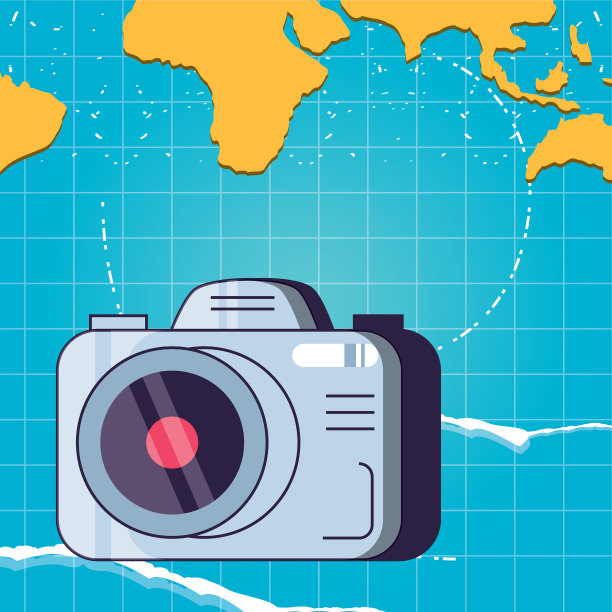 世界行星地球地图与相机摄影图片下载