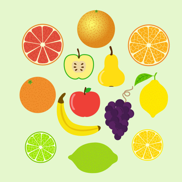 一套彩色卡通水果图标整体和图片下载