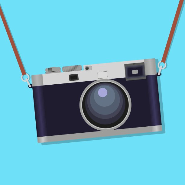 蓝色背景上的老式照相机图片下载