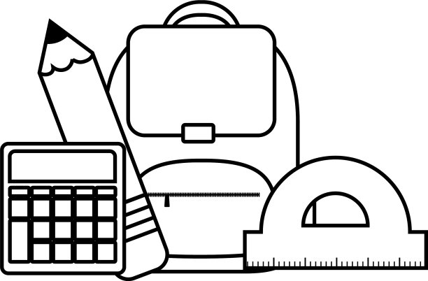 带计算器和文具的书包图片下载