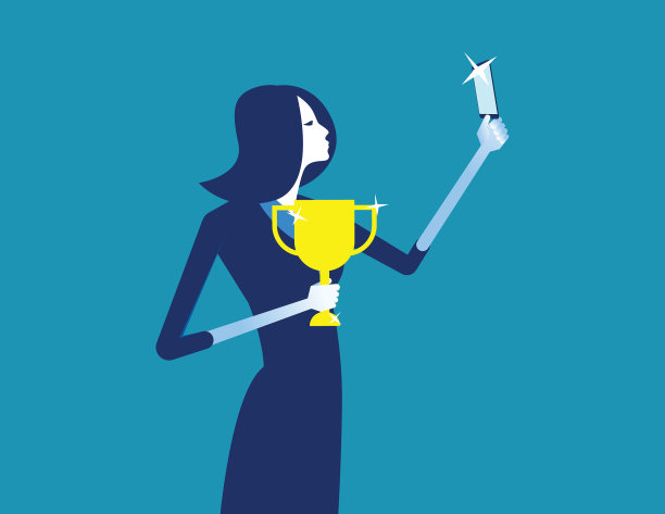 商业女性照片与奖杯的概念图片下载