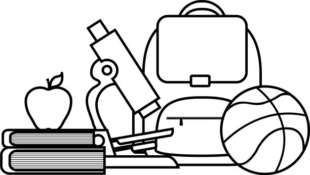 带显微镜的书包和固定用品图片下载