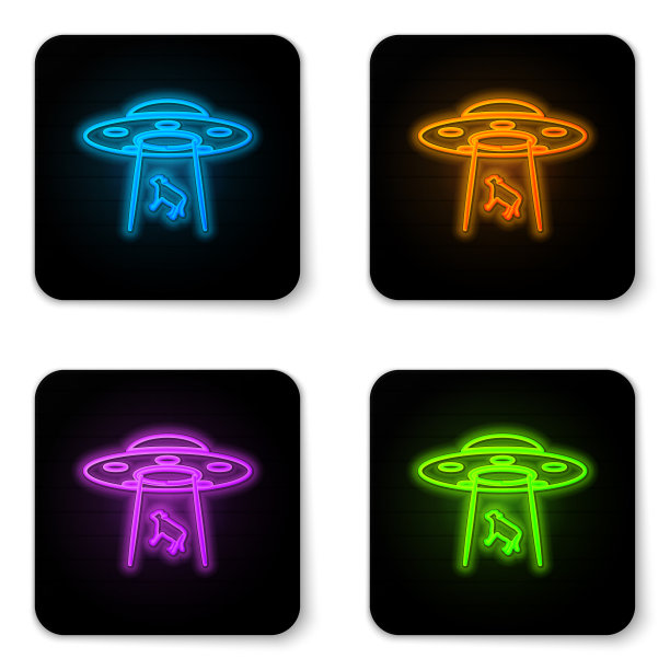 发光霓虹灯UFO诱拐奶牛图标图片下载