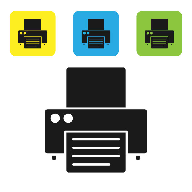 黑色打印机图标孤立在白色背景上图片下载