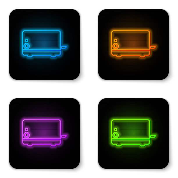 发光的霓虹灯烤面包机图标孤立在白色图片下载