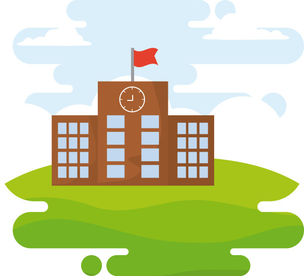 学校建筑立面在景观场景中图片下载