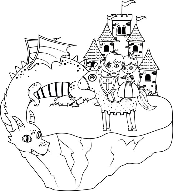 公主龙和骑士童话般的设计图片下载