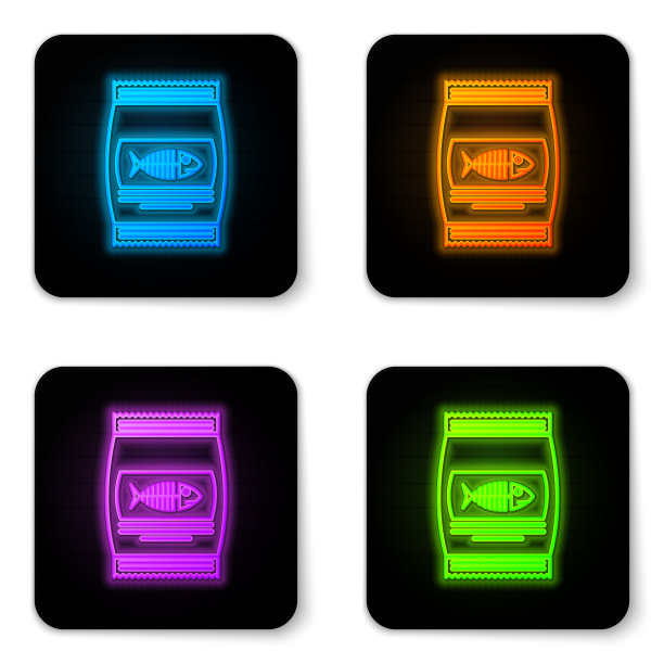 发光的霓虹袋食物猫图标隔离图片下载