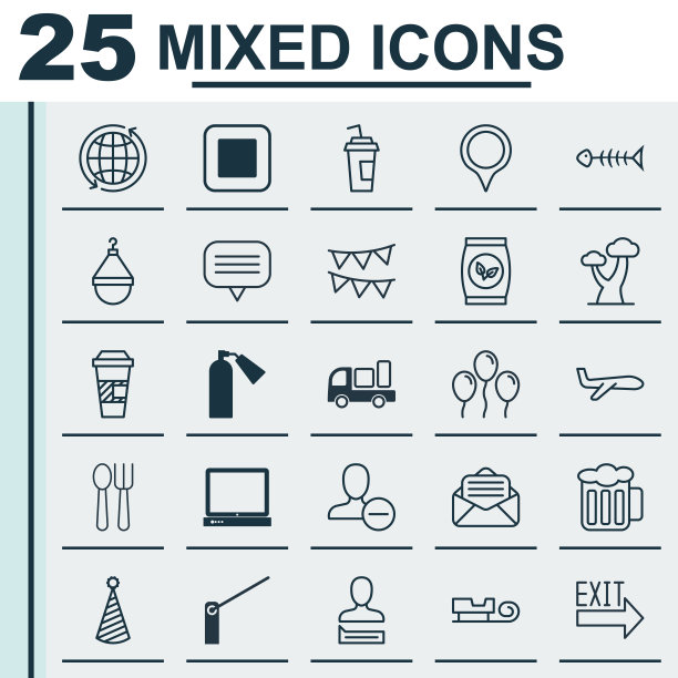 一组25个通用的可编辑图标可以使用图片下载