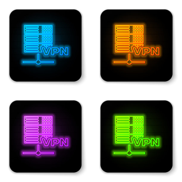 白色背景上的发光霓虹服务器VPN图标图片下载