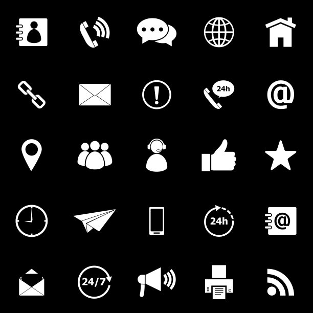 联系我们黑色背景上的图标图片下载