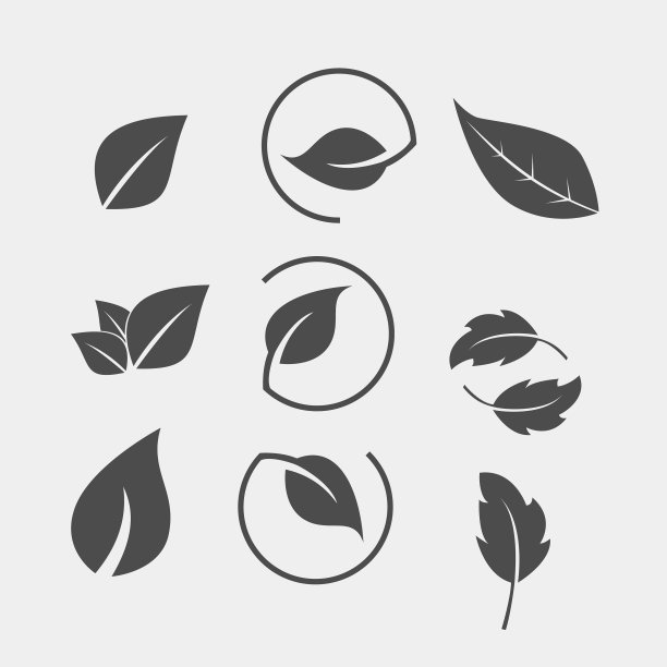 一组黑色的树叶平坦的图标图片下载