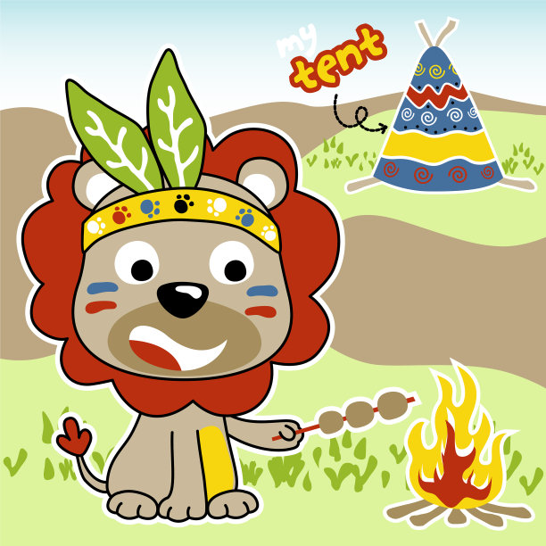 可爱的卡通狮子与羽毛头饰图片下载