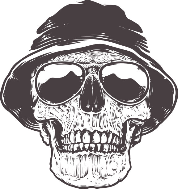 戴着帽子和太阳镜的骷髅头图片下载