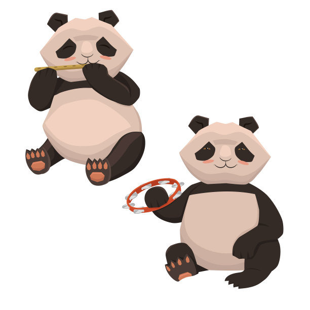 设置两个可爱的熊猫玩音乐图片下载