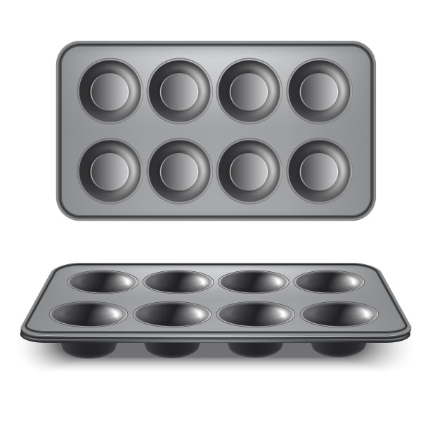 逼真的3d详细平底锅纸杯蛋糕设置图片下载