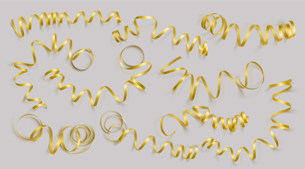 在灰色背景上设置现实的金色丝带图片下载