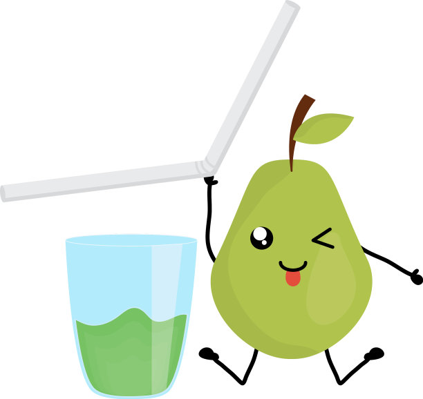 玻璃与果汁梨新鲜水果卡哇伊性格图片下载