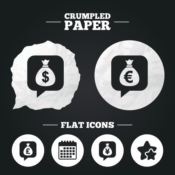 钱袋标志美元，欧元，英镑和日元图片下载