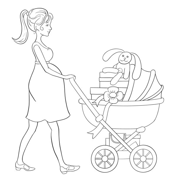 孕妇走在婴儿车和图片下载