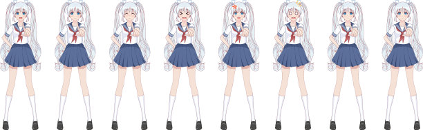 动漫女学生穿着水手服蓝色裙子图片下载