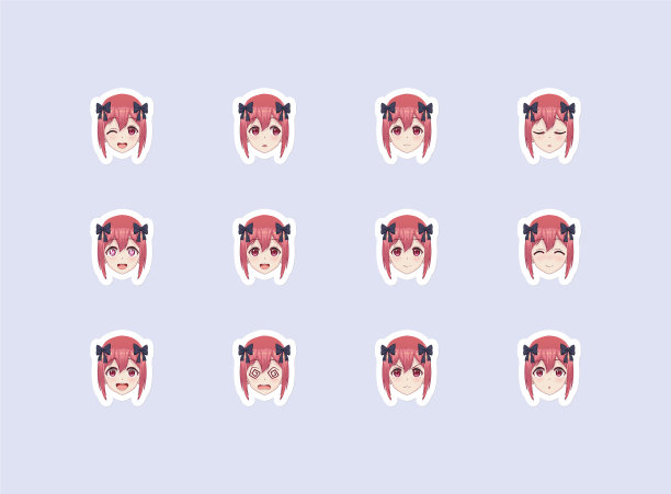 一套情感贴纸头动漫漫画女孩图片下载