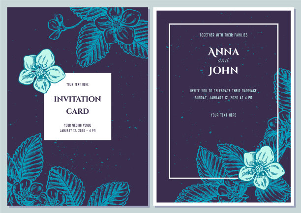 蓝色草莓的婚礼请帖图片下载