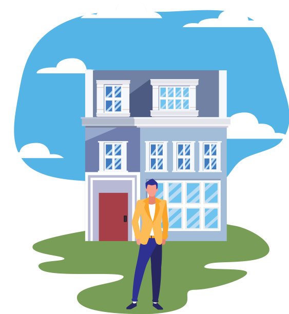 一个男人站在屋前的街道上图片下载