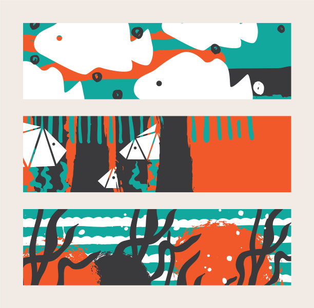 一组明亮的水平横幅与鱼图片下载