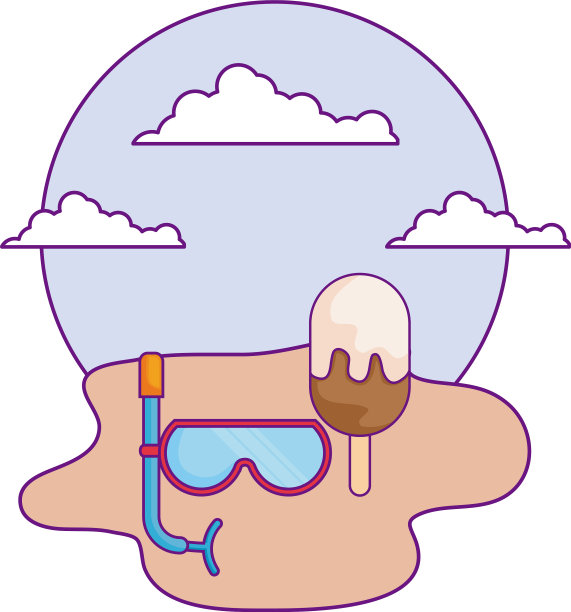 海滩上美味的冰淇淋和通气管图片下载