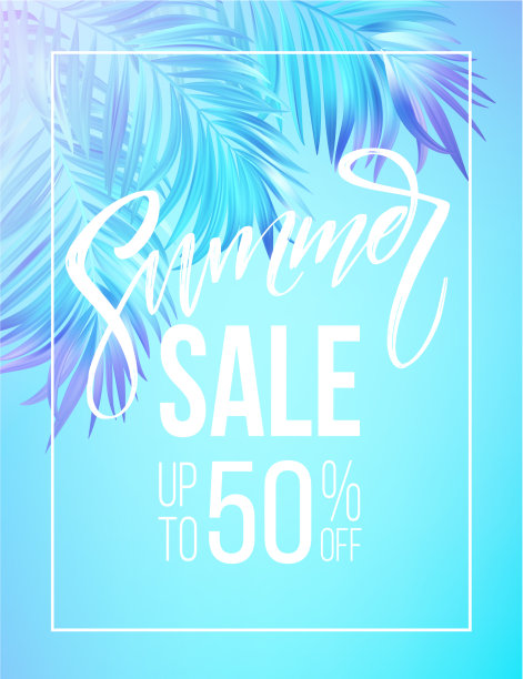 夏季销售字体设计在一个彩色的蓝色图片下载
