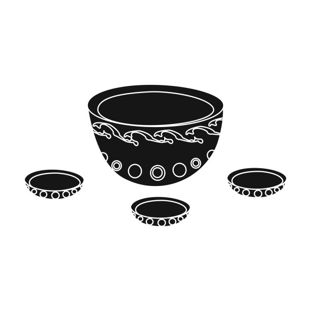 有三个杯子和蒙古装饰的盘子图片下载