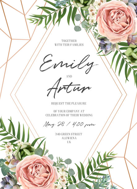 婚礼花卉热带邀请卡设计图片下载