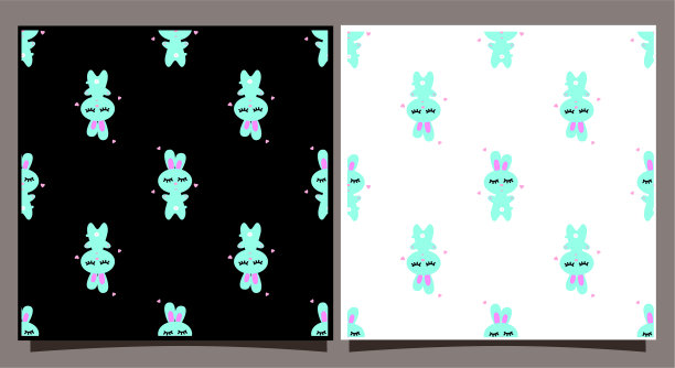 无缝图案与蓝色兔子瓷砖上的黑色图片下载