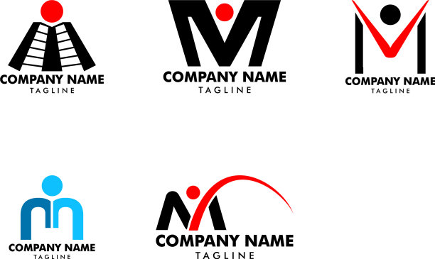 M字母人物Logo设计灵感组合图片下载