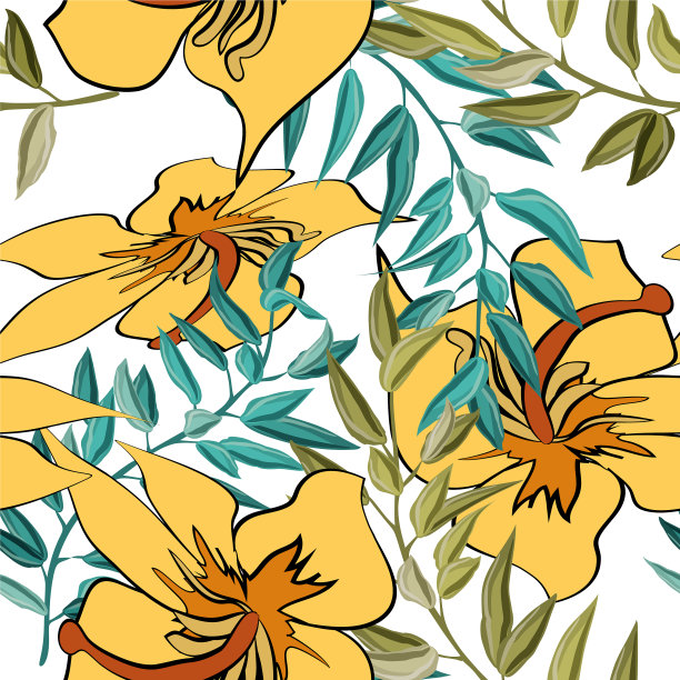 热带花，叶无缝隙图片下载