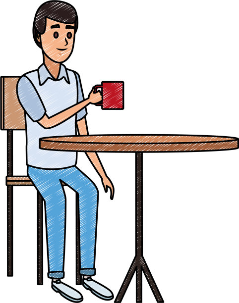 男人喝着咖啡在桌子上涂鸦图片下载