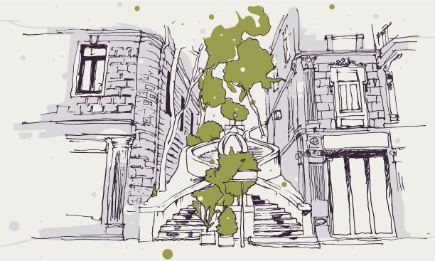 在加拉塔画卡蒙多楼梯的草图图片下载