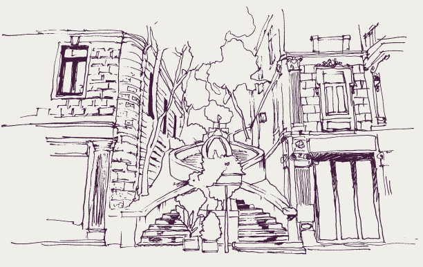 在加拉塔画卡蒙多楼梯的草图图片下载