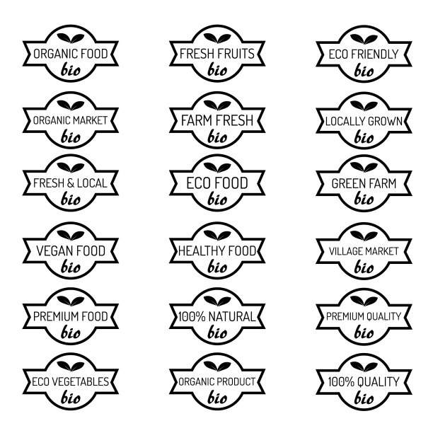 一套有机生物单色蔬菜徽章图片下载