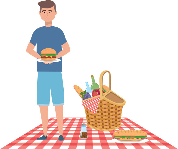 男子卡通有野餐设计图片下载
