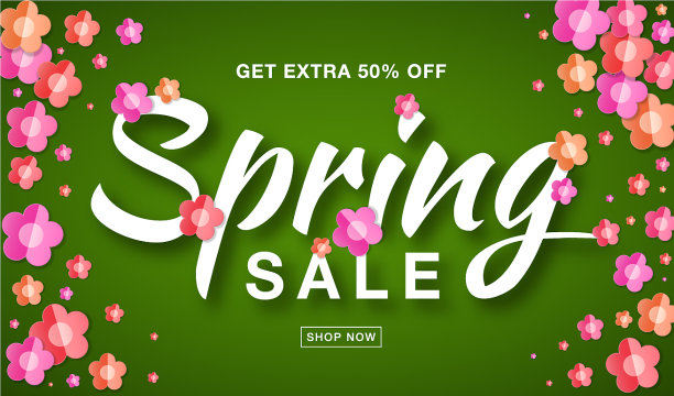 春季促销横幅背景用纸花图片下载