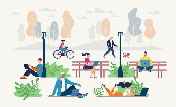 人联网在城市公园flat概念图片下载