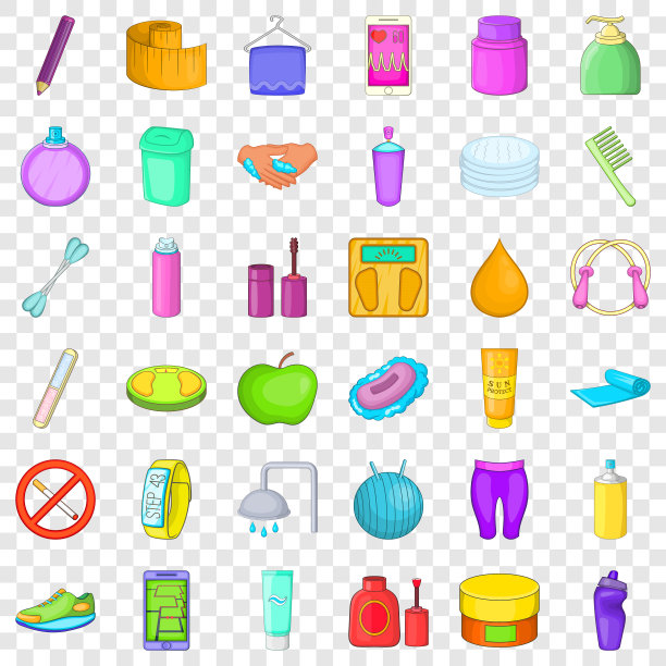 运动化妆图标设置卡通风格图片下载