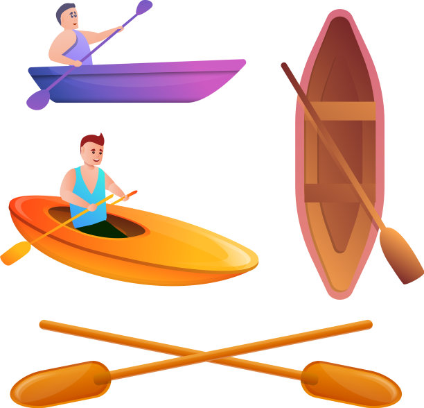 皮划艇图标设置卡通风格图片下载