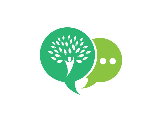 树干带有头部和绿叶的标志设计图片下载