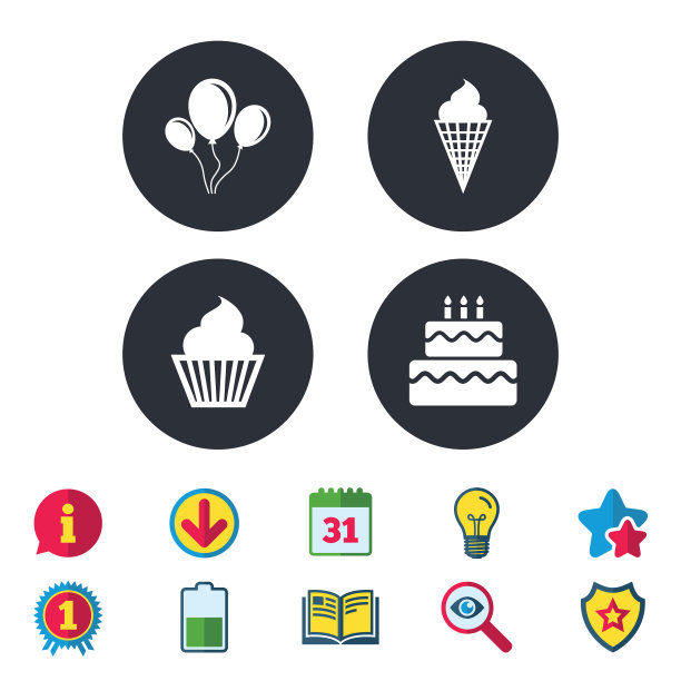 生日聚会图标蛋糕与冰淇淋的象征图片下载