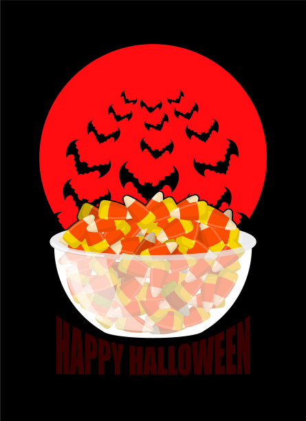 万圣节碗，糖果玉米，月亮和蝙蝠快乐图片下载